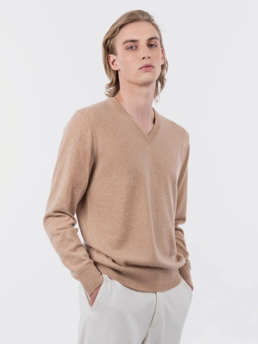 Banana Republic 100% Cotton Beige V-neck Sweater Minimalist Preppy Quiet Luxury